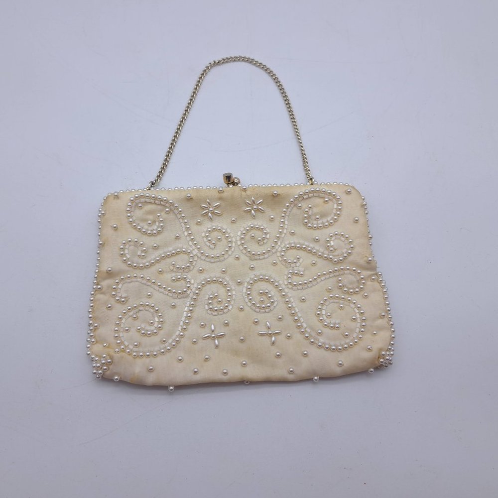 Vintage White Beaded Clutch